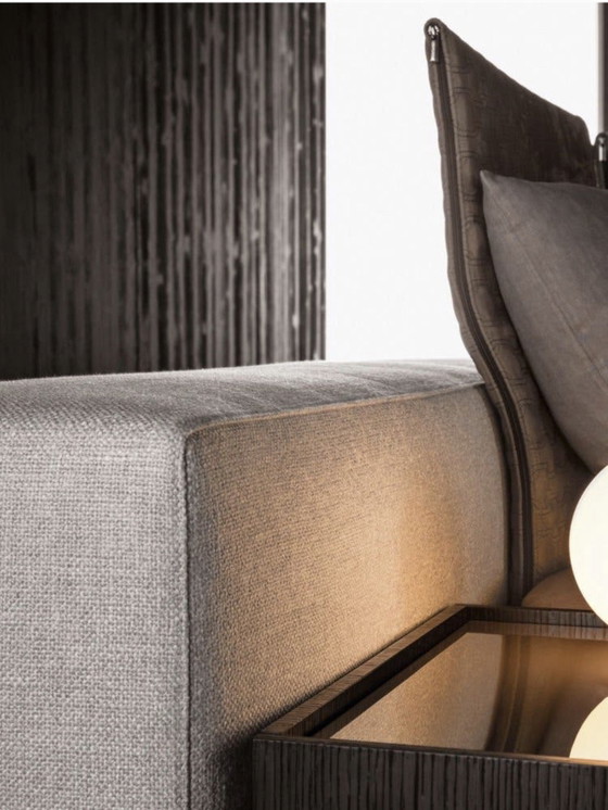 Minotti Yang Letto Materasso 180x200 + Lati + Pouf in Pelle – Letti matrimoniali, Legno (photo 5 of 10)