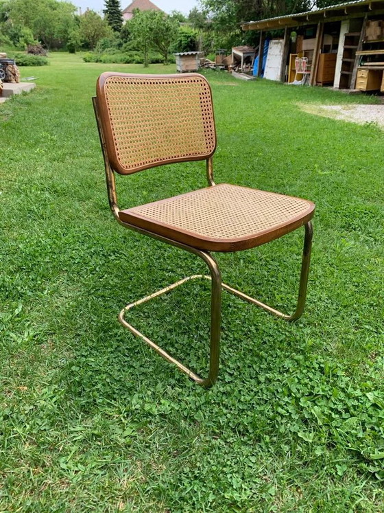 1/8, Mid-Century Modern Italian Marcel Breuer B32 Cesca Chair, 70s – Adjustable recliner chair, Metal, Brass (photo 2 of 6)