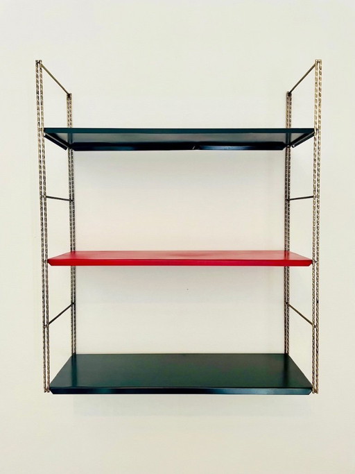 Mid-Century Modern, verstelbare wandplank van messing en metaal, jaren 60