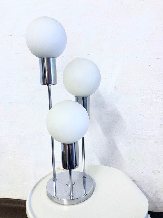 Image 1 of Space Age spherical table lamp from the 70s, chrome and glass
