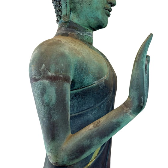 Monumental Thai Bronze Buddha – Sukhothai Style – Dated 1961 – 190 cm – Sculpture (photo 6 of 20)