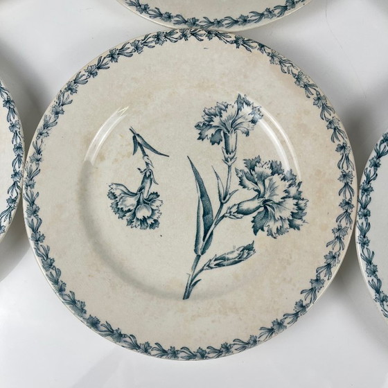 Image 1 of Set of 6 dessert plates, "Carnation" pattern, KG Lunéville, ironstone, 19th century