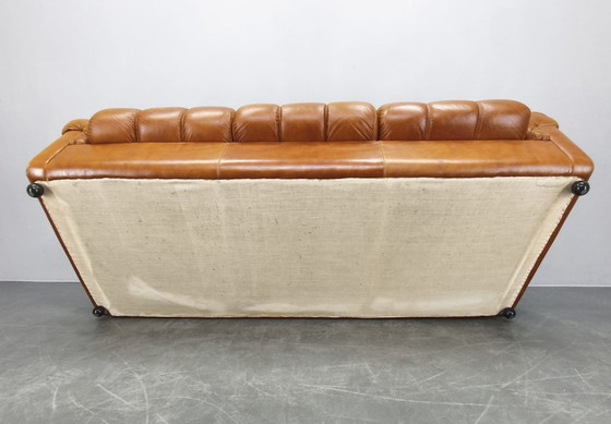 Image 1 of Canapé trois places en cuir cognac italien, style milieu du XXe siècle, années 1970