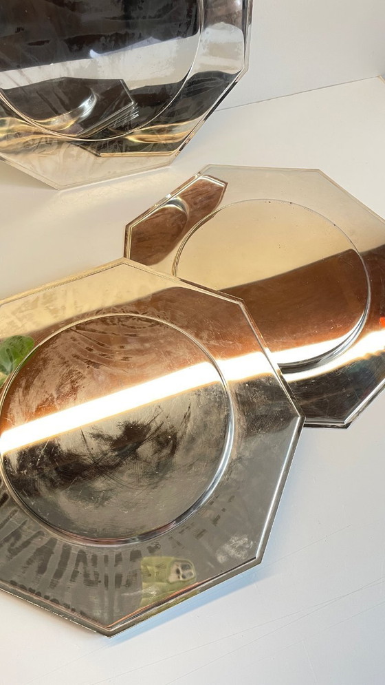 Image 1 of Set van 6 vintage zilveren metalen borden