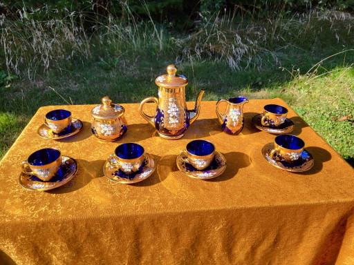 Juego de Decantador Vintage Murano Hecho a Mano Cristal de Arte Azul Cobalto Veneciano Juego de Té