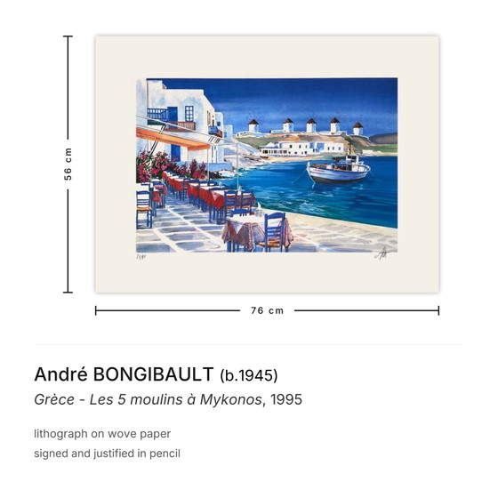 André BONGIBAULT Signed Lithograph Grèce - Les 5 Moulins À Mykonos 1995 – Lithographs & prints, Paper (photo 3 of 5)