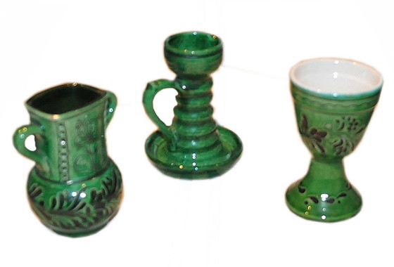 Vintage Hungarian Folk Glazed Ceramic Set, Set of 3 – Crockery (photo 3 of 4)