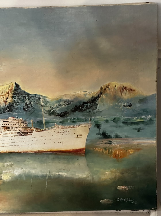 Oil on canvas by Calais painter Alain Chaussois (1950-2018), Arcadia ocean liner – Paintings & Drawings (photo 4 of 15)