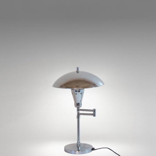 1x Bauhaus Chromed Desk Lamp with Adjustable Lampshade, Italy 1950s
