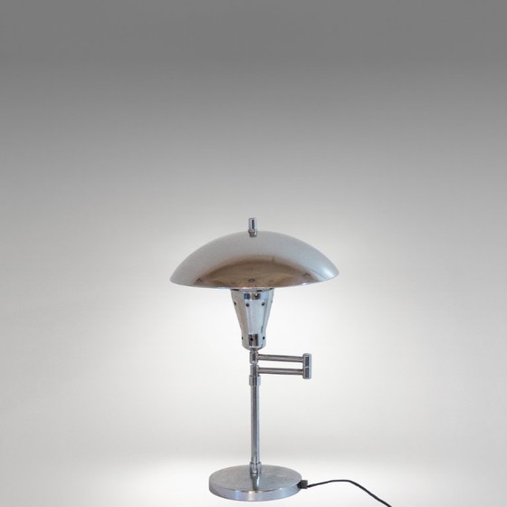 Image 1 of 1x Bauhaus Chromed Desk Lamp with Adjustable Lampshade, Italy 1950s