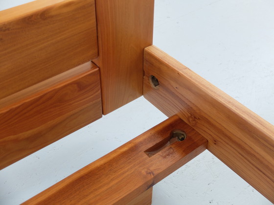 Image 1 of Bed frame and bedside tables, set of 3, solid elm wood, Regain France certified edition, year 1980
