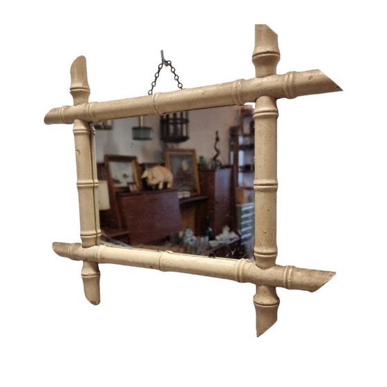 Image 1 of Vintage White Wooden Bamboo Mirror