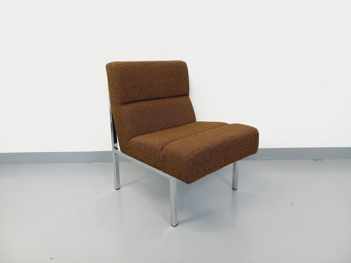 Modernistischer Vintage-Fauteuil mit Wollstoff und verchromtem Metall aus den 1970er Jahren