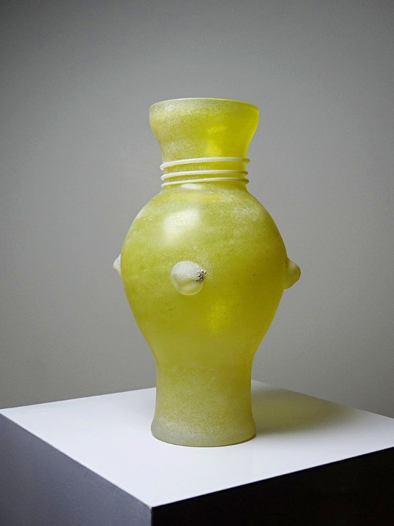 Image 1 of Murano scavo yellow baluster vase, Seguso style frosted glass, vintage 1960