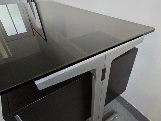 Image 1 of Vintage 1970s desk by Etienne Fermigier for JFR, stainless steel & aluminum, 70s space age