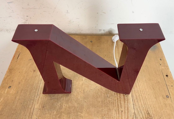Image 1 of Vintage Dark Red Illuminated Letter N , 1980s