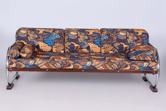 Sofá Bauhaus restaurado, de Robert Slezak, madera de haya, República Checa, década de 1930. – Metal, Textile (photo 22 of 23)