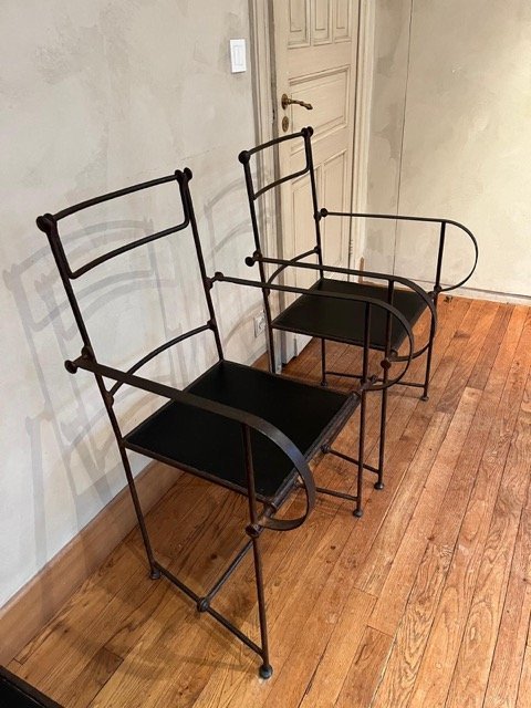 Image 1 of Unique Wrought Iron Dining Table With 6 Chairs And Glass Top