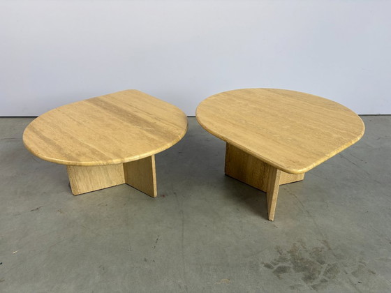 Pair of vintage travertine coffee tables or side tables, 1970s, Beige (photo 3 of 12)