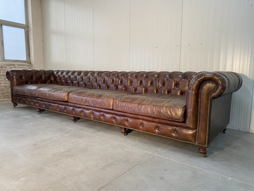 Mega XXXL Chesterfield Sofa Cognac Cigars Mint Condition – banken, Leather, Wood (photo 2 of 11)