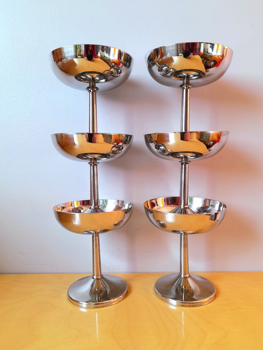Eisbecher und Dessertbecher aus Edelstahl, 1970er Jahre
