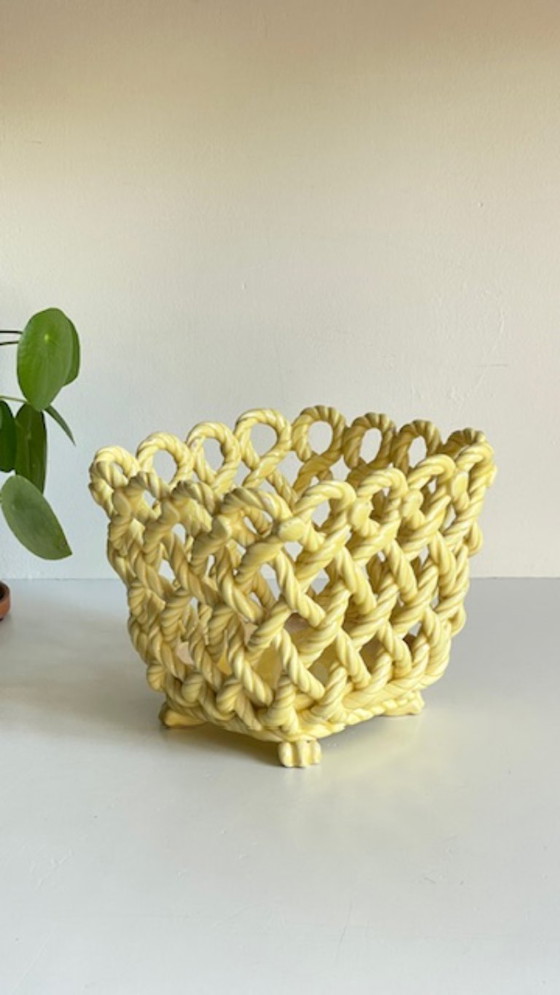 Image 1 of Vintage Woven Earthenware Plant Pot