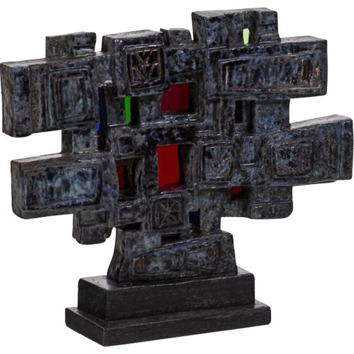 Vintage ceramic and glass sculpture by Auguste Harzic, France 1968