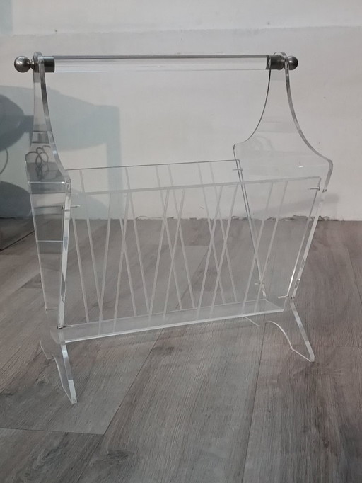 Vintage plexiglass magazine rack, France, 1980s