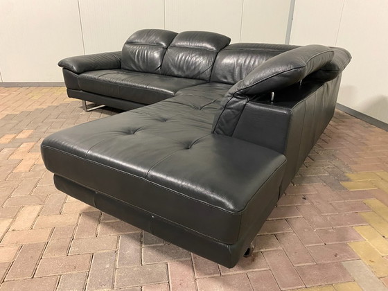 Image 1 of Natuzzi zwarte antracietkleurige lederen hoekbank – Premium comfort – Gratis levering