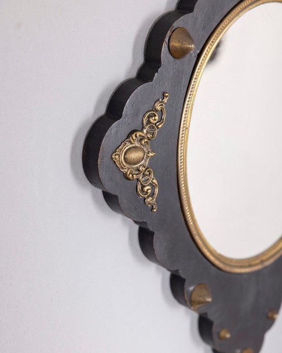 Image 1 of Specchio da parete antico in legno e bronzo, design italiano.