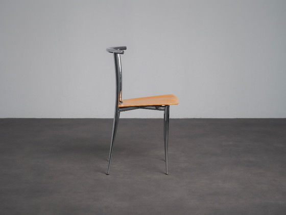 Lot de 4 Chaises de Salle à Manger Postmodernes en Chrome par Segis, Italie, années 1990 – Wood, Metal (photo 4 of 10)