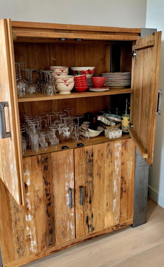 Image 1 of Industrial cabinet made of teak and steel legs