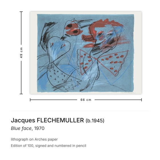 Lithographie signée de Jacques Flechemuller, visage bleu, 1970 – Lithographies et sérigraphies, Paper (photo 3 of 5)