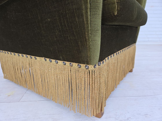 Image 1 of 1970s Danish Lounge Chair, High, Furniture Velour, Ash Wood Legs