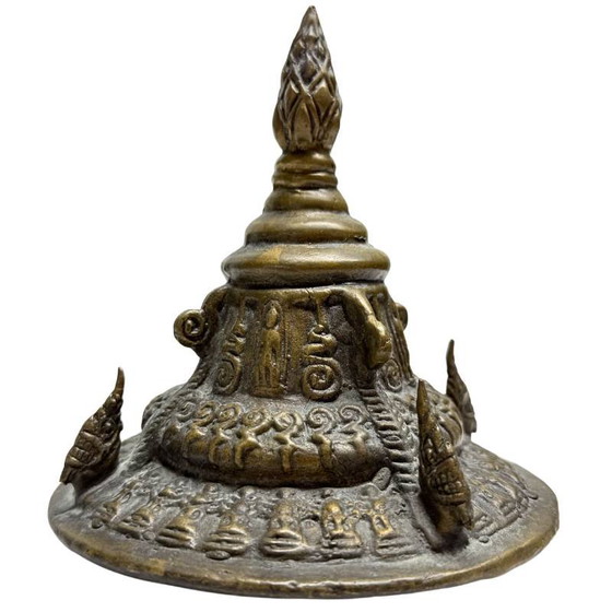 Antique Thai Bronze Reliquary with Elephants and Sacred Amulet – Sculpture (photo 9 of 12)