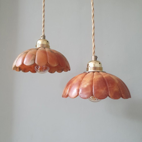 Set de Suspensions Vintage en Marbre Marron, Rouge, Ambre – Marble, Metal (photo 10 of 23)