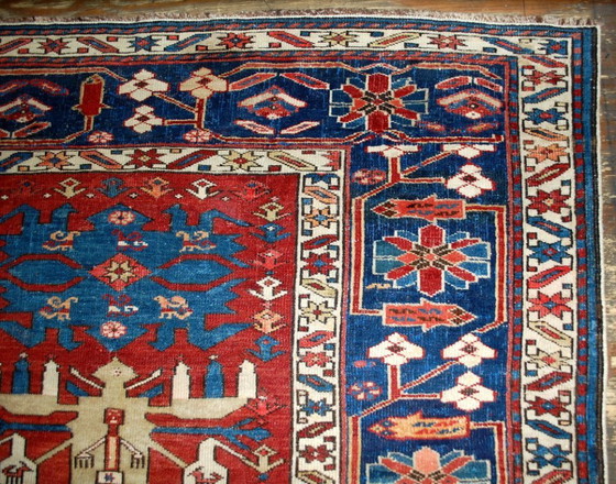 Image 1 of Handgemaakt antiek Kaukasisch Shirvan-tapijt 134 cm x 271 cm (4,4' x 8,9') jaren 1880 - 1B491
