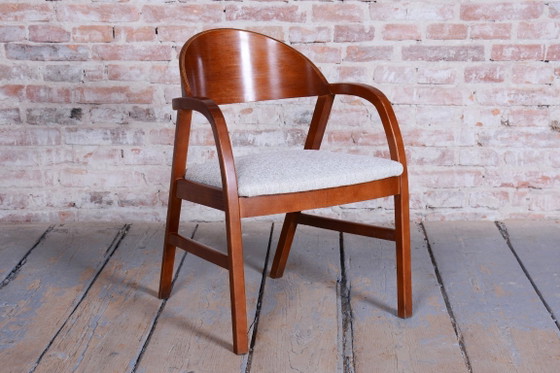 Pair of Restored Mid-Century Armchairs, Reupholstered, Cherry Wood, Czech, 1970s – Textile (photo 3 of 18)