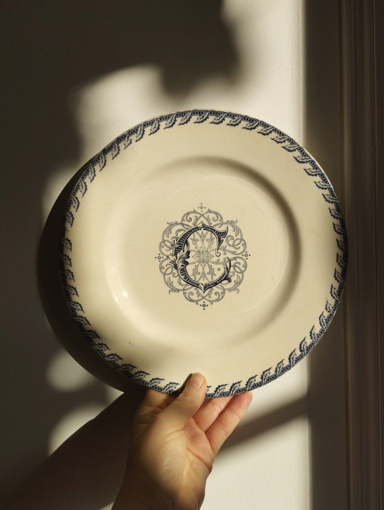 Image 1 of KG Lunéville - 6 ironstone dinner plates monogrammed "C"