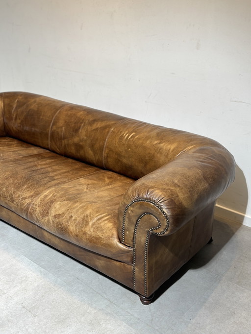 Vintage English Cognac Leather Sofa