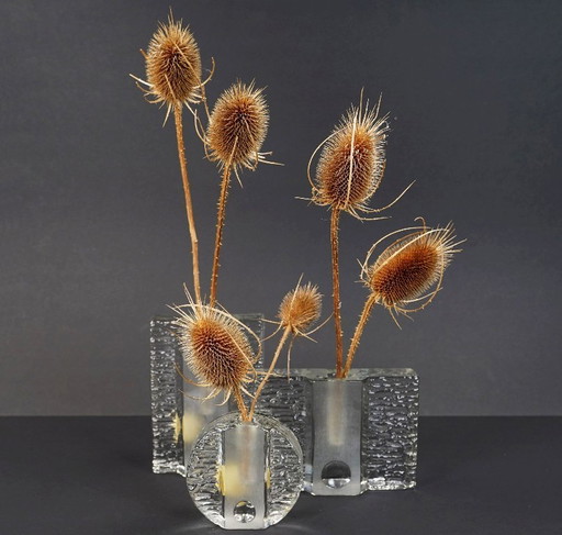 set of 3 solifleur BLOCK VASES walther glas 60s 70s op art arrangement vases