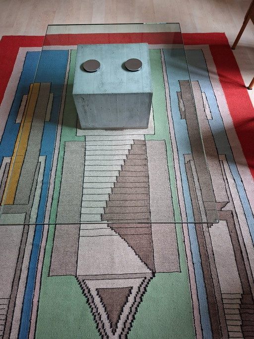 Table en verre avec piètement en béton, conçue par Sergio & Giorgio Saporiti pour Saporiti.