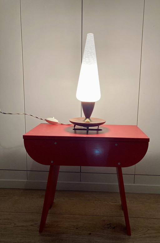 Vintage Dreibeinlampe Skandinavisches Glas Holz