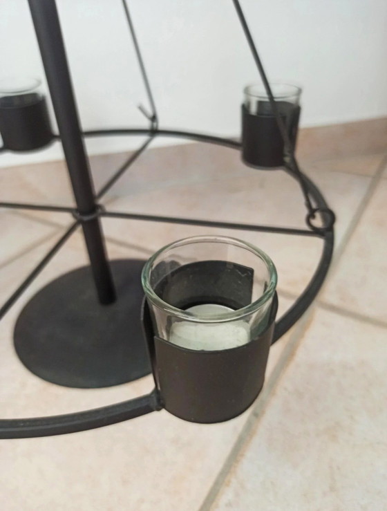 Image 1 of Porte-bougie flottant vintage en métal noir pour 4 bougies chauffe-plat | Idéal comme couronne de l'Avent