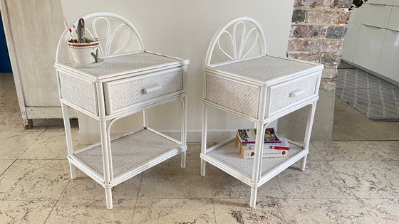 Image 1 of Coppia di comodini vintage in rattan