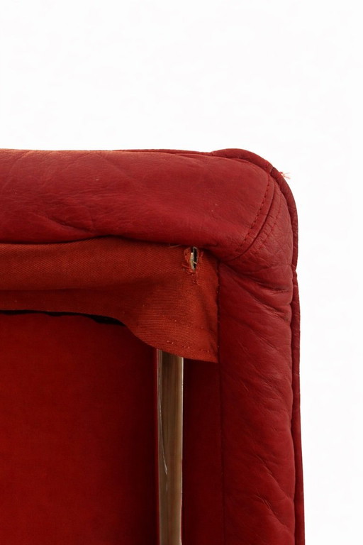 2x inklapbare leren fauteuil door Teun van Zanten voor Molinari 1970