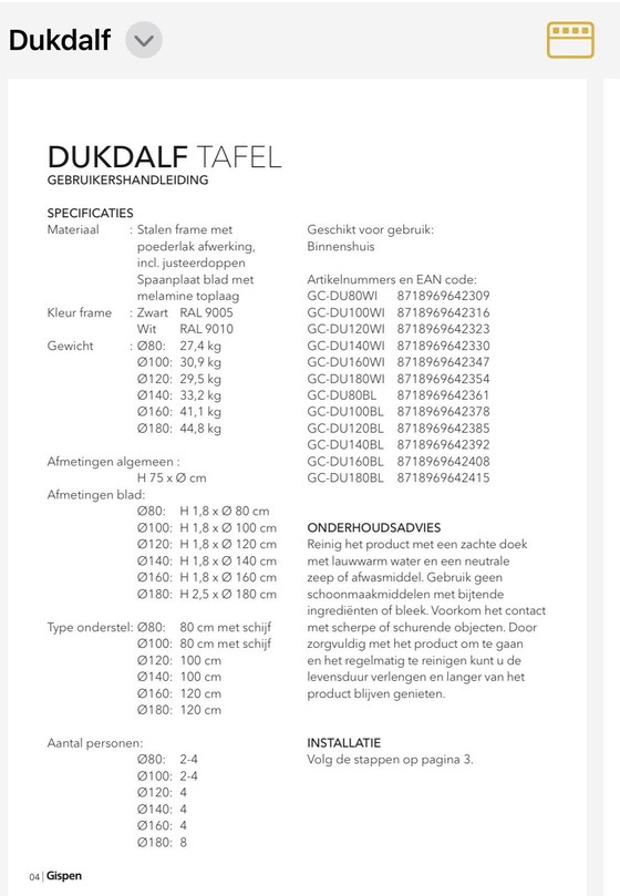 Image 1 of Table ronde Gispen Original Dukdalf 140 cm noire