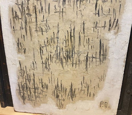 Image 1 of Antique Painting on Wooden Panel, Clown in the Style of Bernard Buffet, Double-Sided