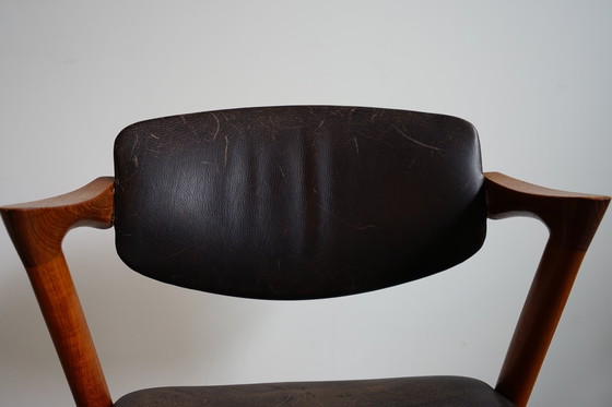 Image 1 of 6 Kai Kristiansen stoelen | Model 42 | Teak Leder patina