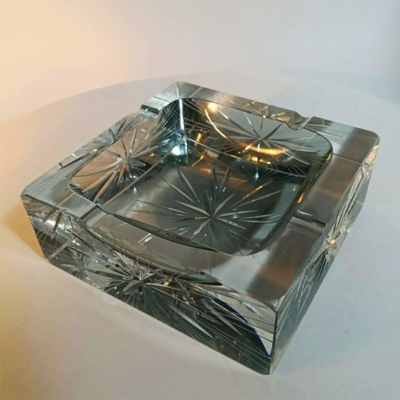 Image 1 of Cendrier ou vide-poches carré, grand modèle rare des années 1970, en verre de Murano, signé Mandruzzato. 14 cm / 5,51 pouces